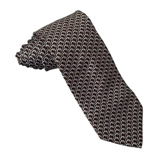 Patek Philippe Geneve 2017 Mens Tie Brown/Blue Geometric Silk 3.25" x 63.25" euc - Picture 2 of 5